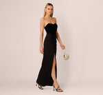 Strapless Velvet Jersey Combo Gown In Black 1