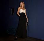 Strapless Plunge Color Block Gown In Black Ivory 1