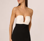 Strapless Plunge Color Block Gown In Black Ivory 5