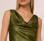 Sleeveless Bias Cut Foil Cowl Gown In Dark Olive 4