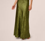 Sleeveless Bias Cut Foil Cowl Gown In Dark Olive 5
