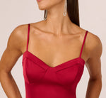 Stretch Satin Corset Back Midi Dress In Matador Red 3