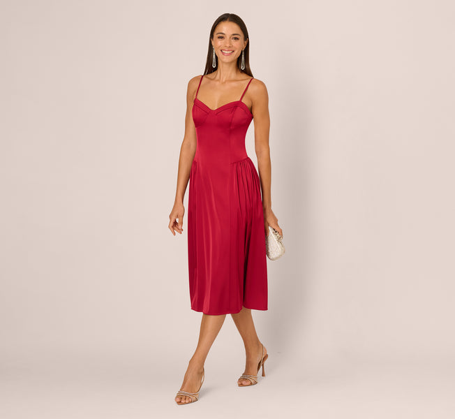 Stretch Satin Corset Back Midi Dress In Matador Red - Adrianna Papell