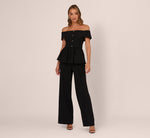 Off Shoulder Crepe Peplum Jumpsuit In Black 2