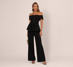 Off Shoulder Crepe Peplum Jumpsuit In Black 1