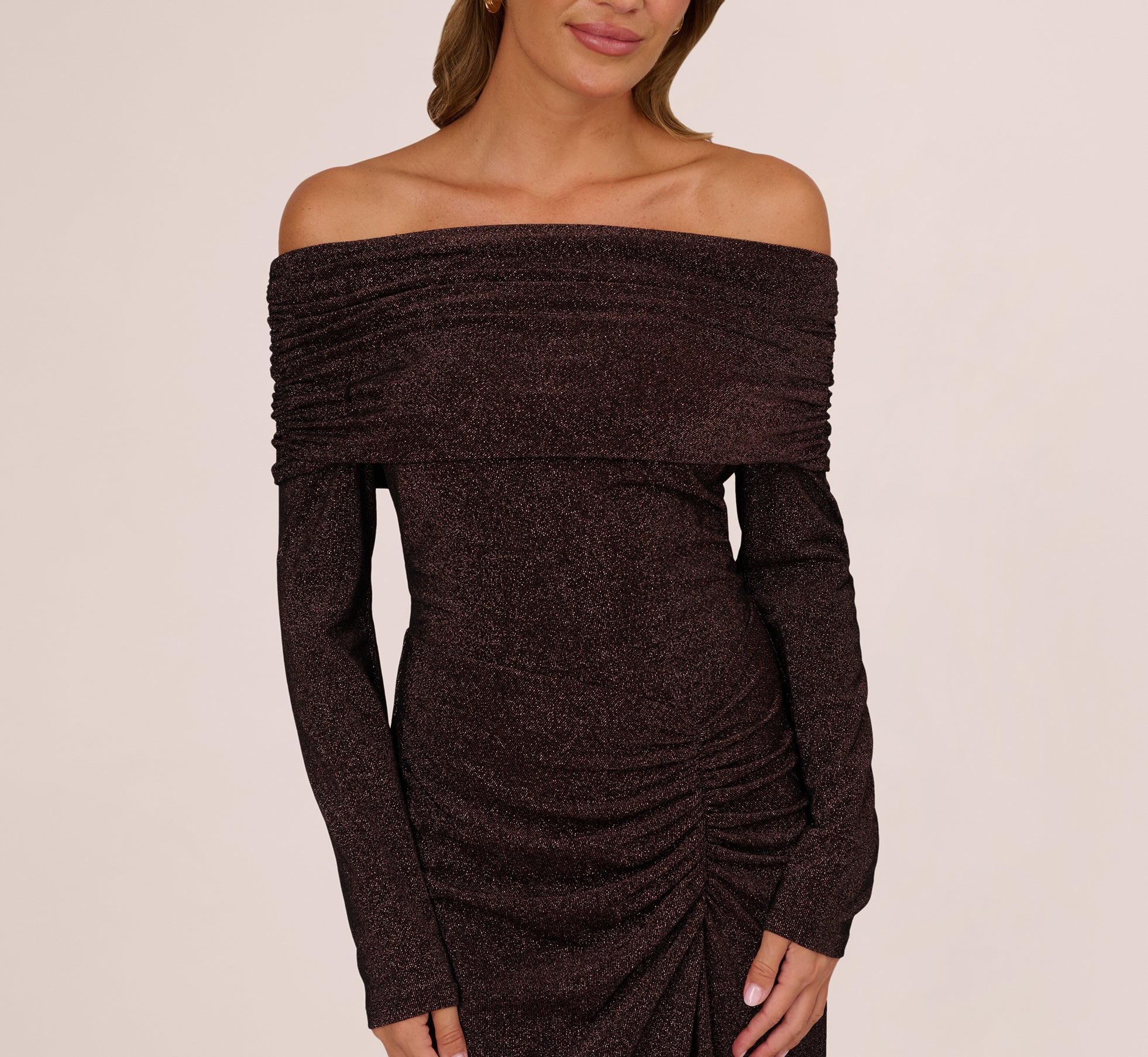 knee length dresses for ladies Tan Boucle Off Shoulder Maxi Poppy Dress XXS main image 1