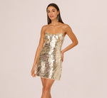 Strapless Mirror Sequin Mini Cocktail Dress In Light Gold 3