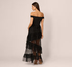 Off Shoulder Lace Ruffle Combo Gown In Black 6