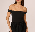 Off Shoulder Lace Ruffle Combo Gown In Black 4