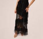 Off Shoulder Lace Ruffle Combo Gown In Black 5