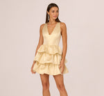 Metallic Jacquard Flounce Mini Dress In Light Gold 3