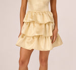 Metallic Jacquard Flounce Mini Dress In Light Gold 4