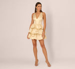 Metallic Jacquard Flounce Mini Dress In Light Gold 8