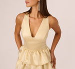 Metallic Jacquard Flounce Mini Dress In Light Gold 5