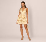 Metallic Jacquard Flounce Mini Dress In Light Gold 2
