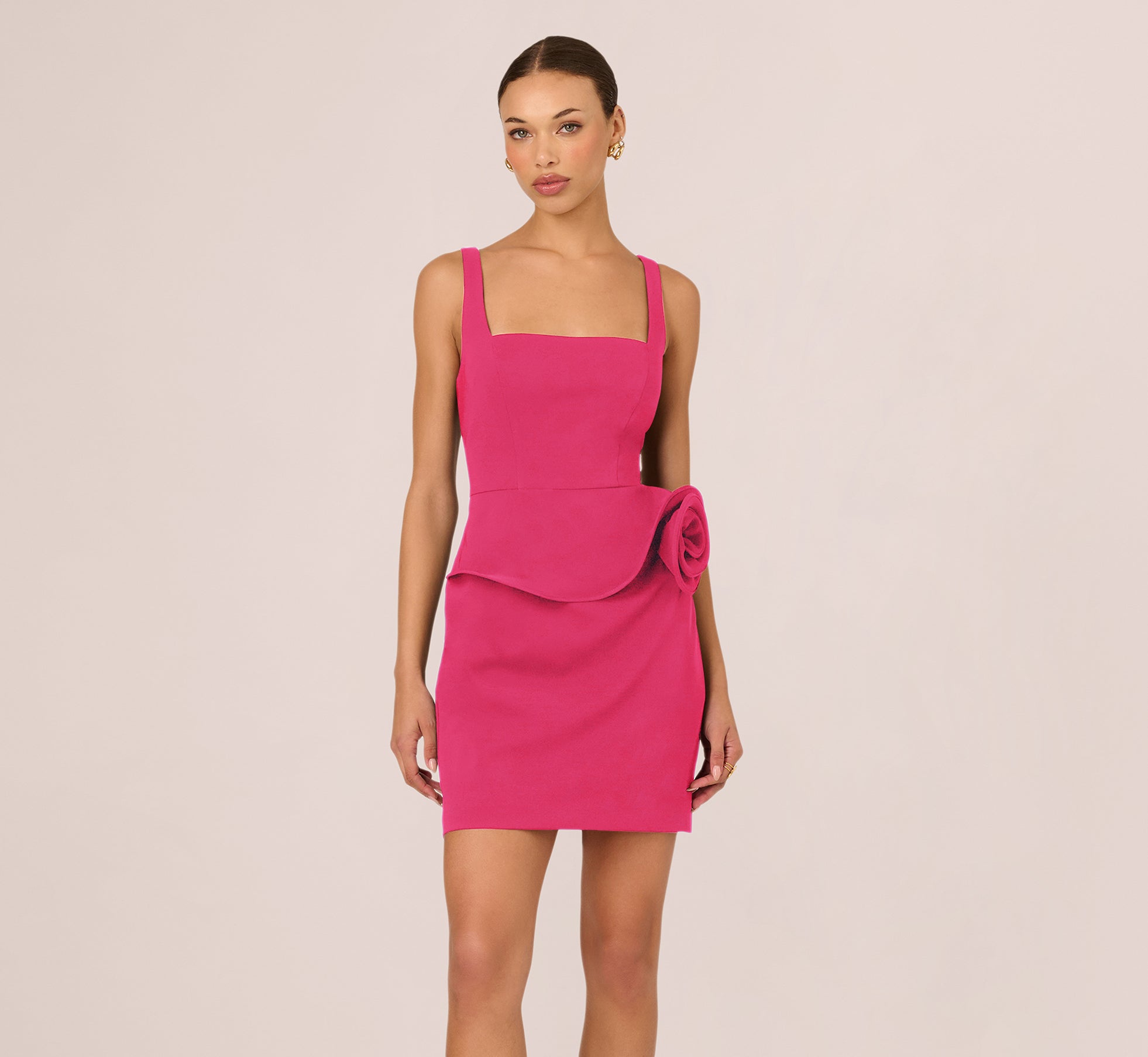 Pink Sleeveless Rosette Peplum Mini Dress - Adrianna Papell