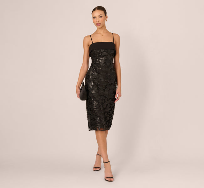 Adrianna Women's Pleather Lace Detail Midi Dress - Black - 2