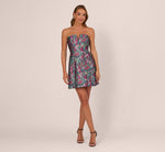 Strapless Metallic Floral Jacquard Mini Dress In Pink Blue Multi 2