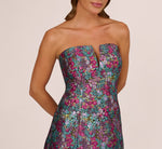 Strapless Metallic Floral Jacquard Mini Dress In Pink Blue Multi 3