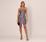 Strapless Metallic Floral Jacquard Mini Dress In Pink Blue Multi 1