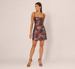 Sleeveless Metallic Jacquard Cocktail Dress In Red Multi 3