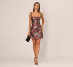 Sleeveless Metallic Jacquard Cocktail Dress In Red Multi 2