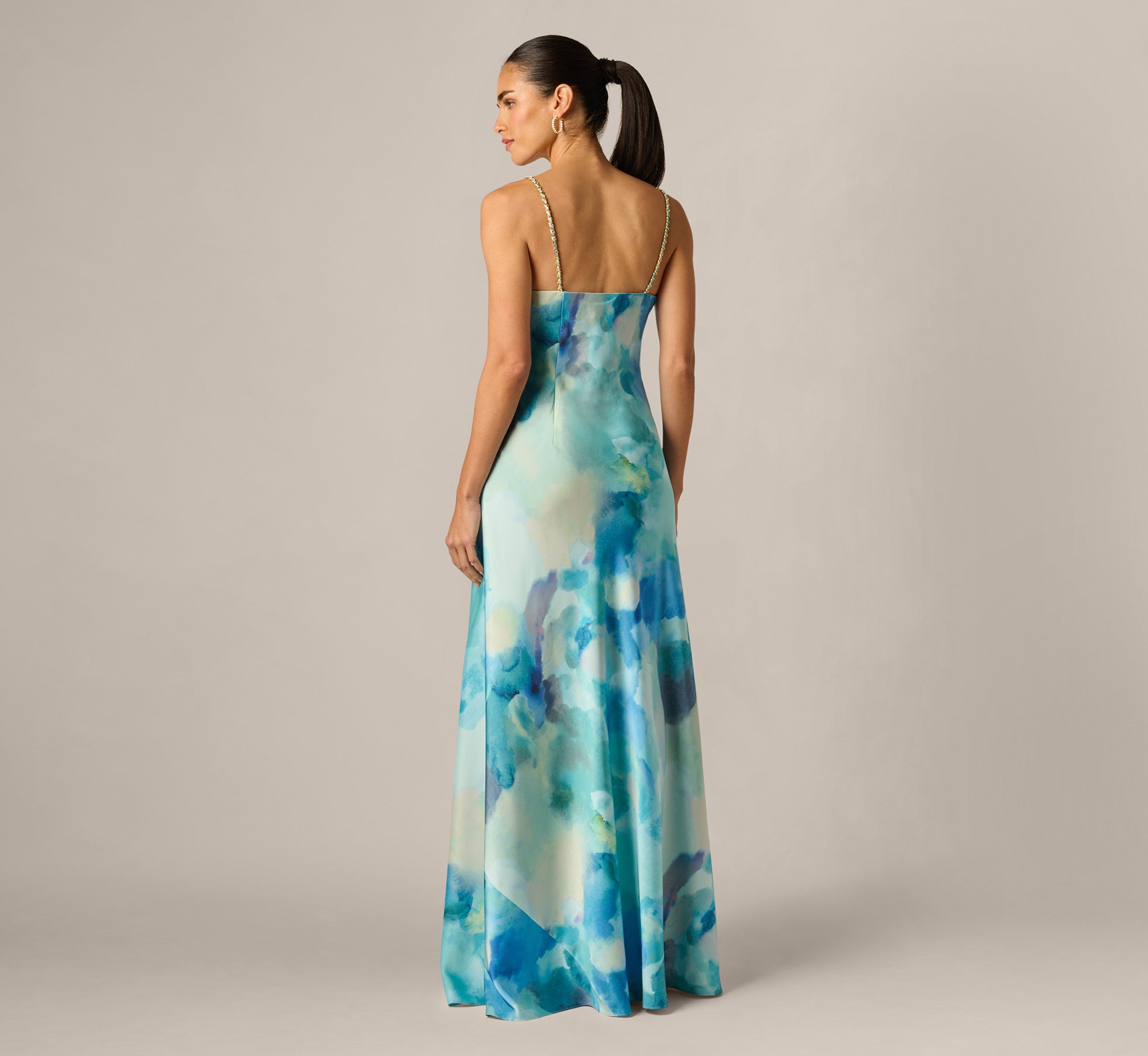 watercolour maxi dress Blue Draped Sateen Watercolor Gown