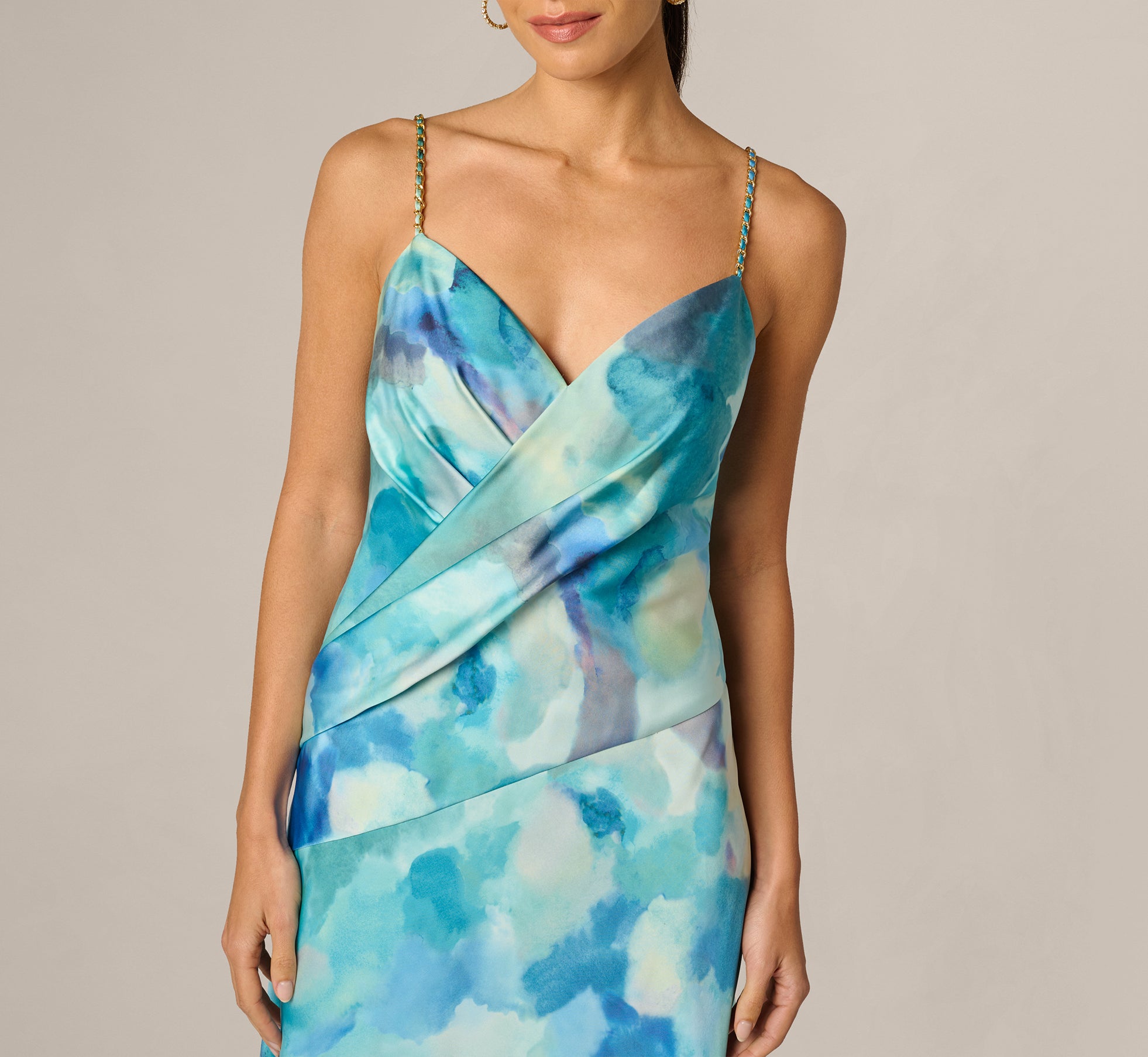 adrianna papell layered dress Blue Draped Sateen Watercolor Gown 50% Metallic Lining Content Lulus | Blue So upload-20240221 Color:BURGUNDY RED