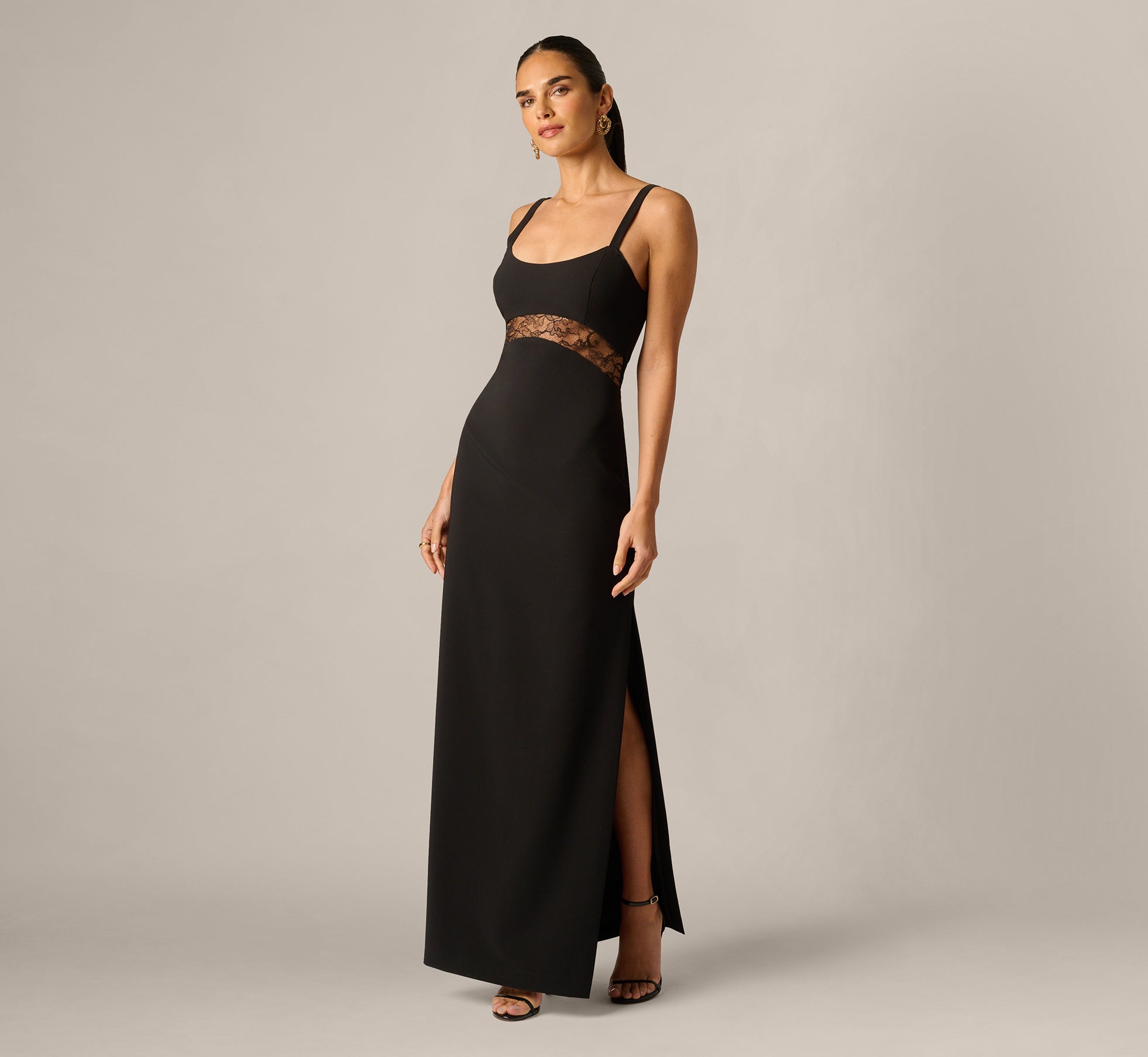 sleeveless black lace dress Cutout Column Gown In Black, / Regular / 16 Dresses. Dresses: Midi Dresses SIZE:Medium cup A Long Black Corset Dress CL137252001
