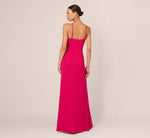 Gathered Stretch Crepe Halter Gown In Bright Rose 5