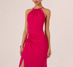 Gathered Stretch Crepe Halter Gown In Bright Rose 3