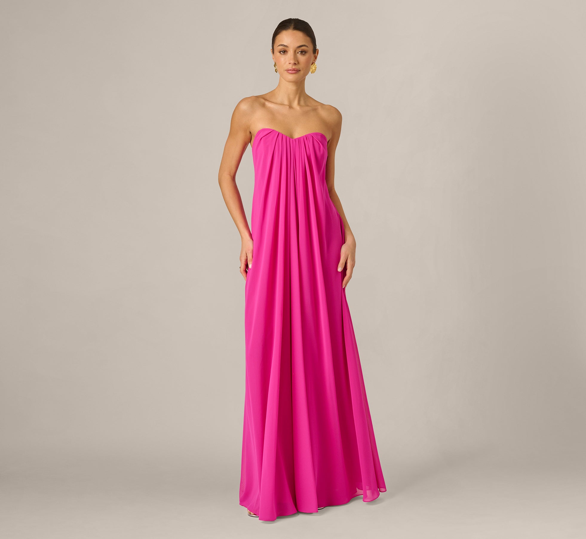 Pink Flame Strapless Chiffon Trapeze Gown