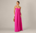 Strapless Chiffon Trapeze Gown In Pink Flame 1