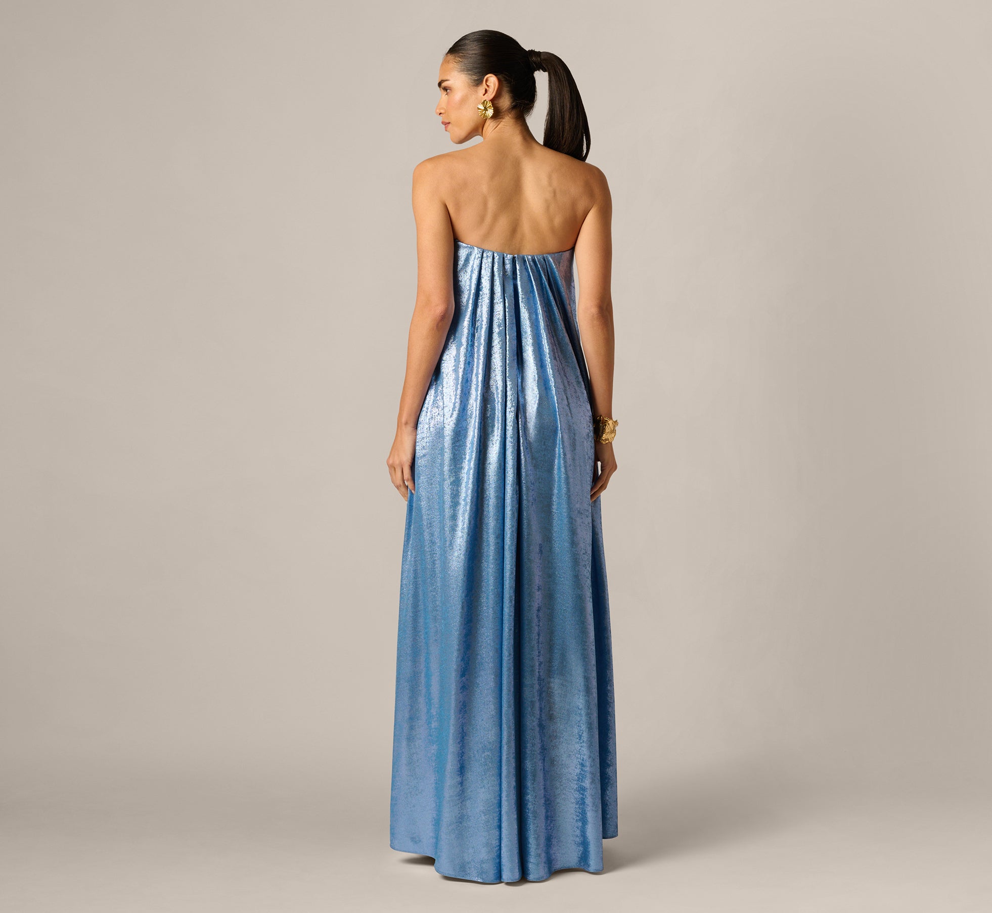 adrianna papell blue dress Adrianna Papell Floral Jacquard Off the Shoulder Gown