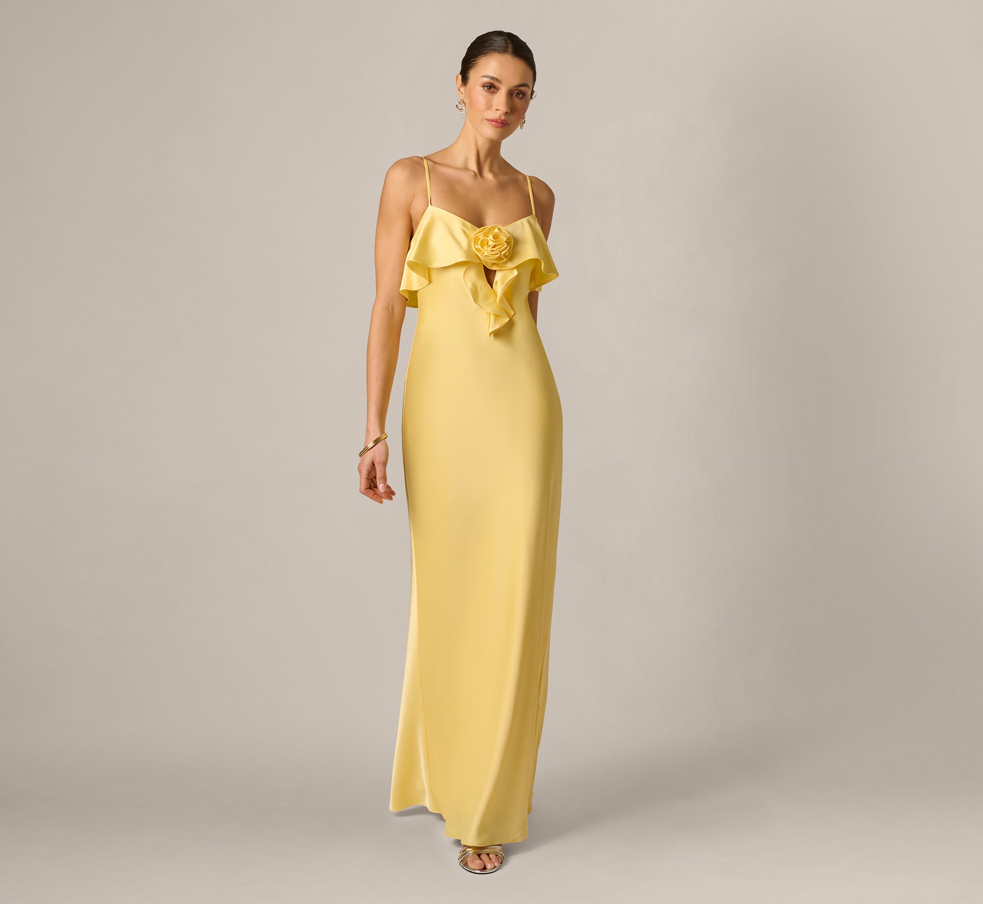 Stretch Satin Long Dress - Butter Yellow