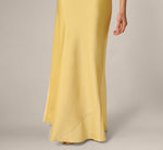 Stretch Satin Flounce Rosette Slip Gown In Butter Yellow 4