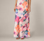 Cowl Neck 3D Floral Sateen Gown In Pink Orange Multi 4