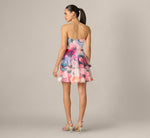 Watercolor Floral Chiffon Sweetheart Mini Dress In Pink Orange Multi 5
