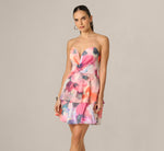 Watercolor Floral Chiffon Sweetheart Mini Dress In Pink Orange Multi 2