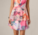 Watercolor Floral Chiffon Sweetheart Mini Dress In Pink Orange Multi 3