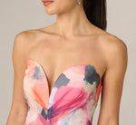 Watercolor Floral Chiffon Sweetheart Mini Dress In Pink Orange Multi 4