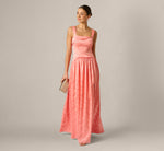 Drop Waist Butterfly Jacquard Gown In Coastal Sun 1