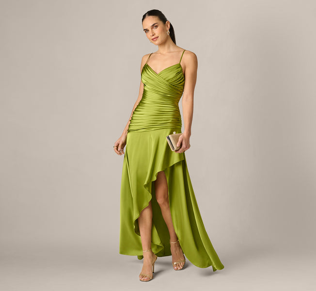 slim fit dress slacks Morgan & Company Juniors' Spaghetti Rhinestone Strap Dress - Olive main image 0