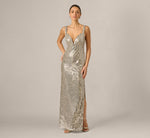 Plunge Neck Mirror Beaded Gown In Silver 2