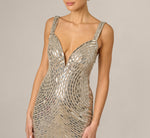 Plunge Neck Mirror Beaded Gown In Silver 3