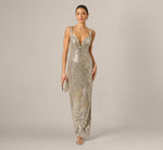 Plunge Neck Mirror Beaded Gown In Silver 1