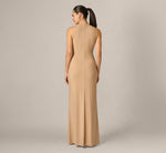 Metallic Stretch Knit Draped Gown In Light Gold 5