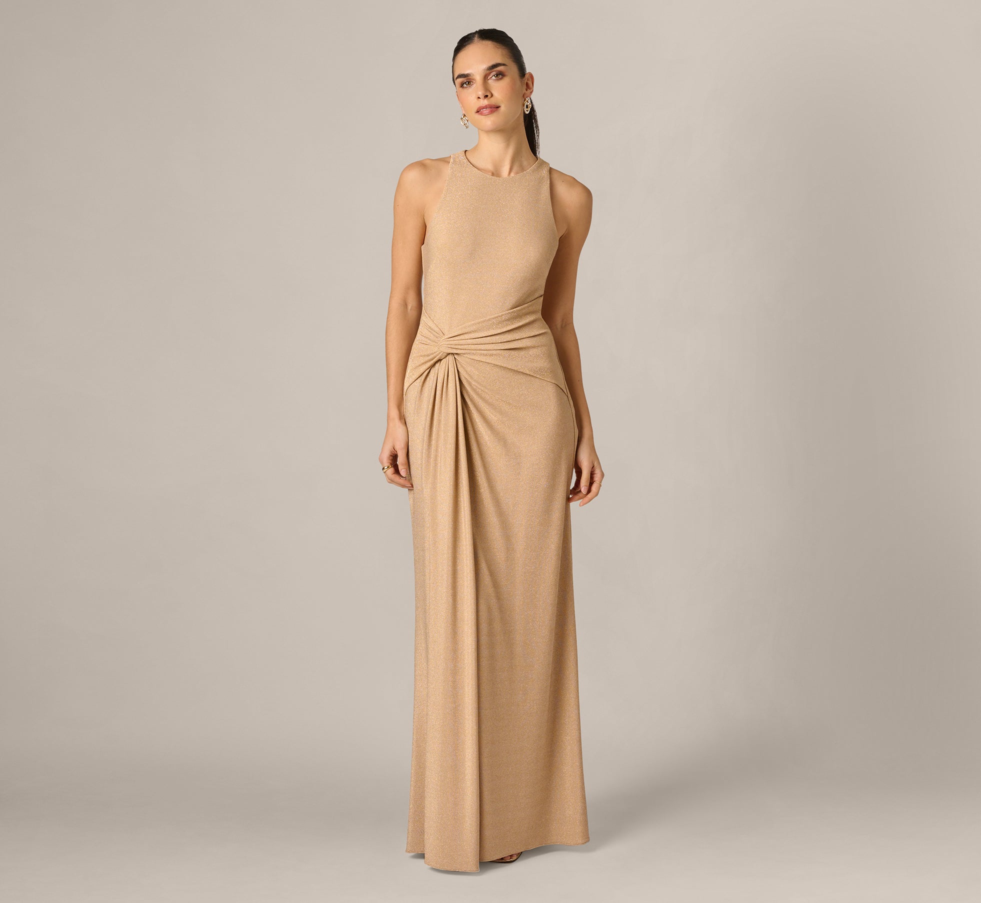 adrianna papell metallic knit draped dress Adrianna Papell Women's Foiled Knit Draped Dress, Gold, 12