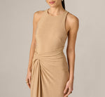 Metallic Stretch Knit Draped Gown In Light Gold 3