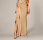 Metallic Stretch Knit Draped Gown In Light Gold 4